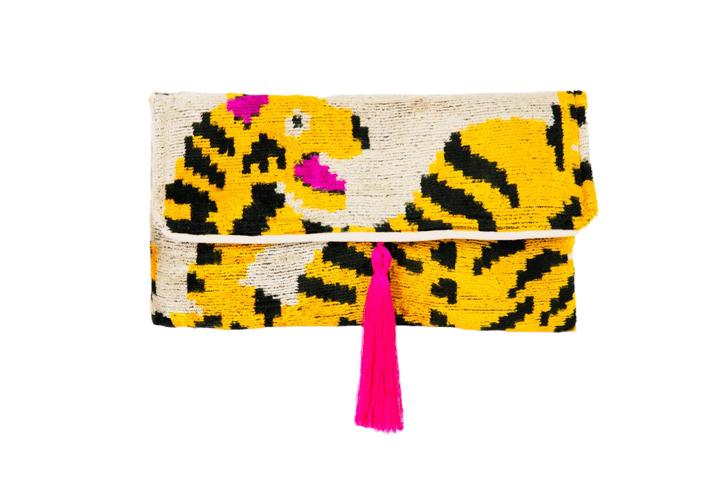 White Tiger Silk Clutch